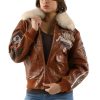 Ladies Pelle Pelle American Bombshell Dark Brown Fur Collar Jacket