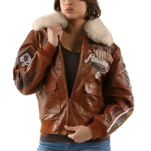Ladies Pelle Pelle American Bombshell Dark Brown Fur Collar Jacket