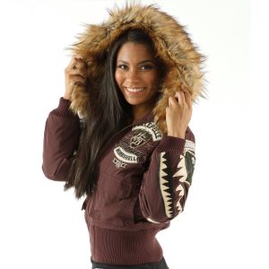 Ladies Pelle Pelle American Bombshell MB Dark Brown Fur Hood Polyester Jacket