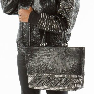Ladies Pelle Pelle Black Encrusted Studded Leather Handbag