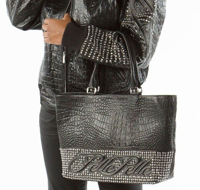 Ladies Pelle Pelle Black Encrusted Studded Leather Handbag