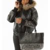 Ladies Pelle Pelle Black Shoulder Crest Fur Hood Jacket