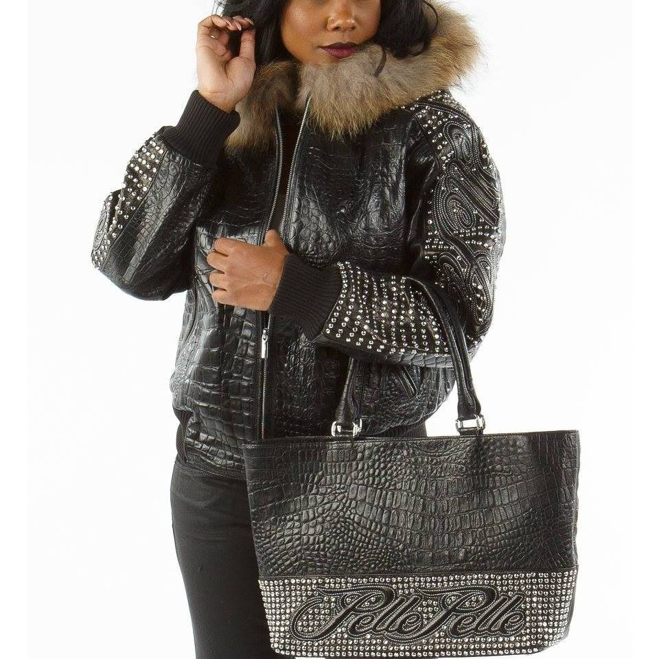 Ladies Pelle Pelle Black Shoulder Crest Fur Hood Jacket