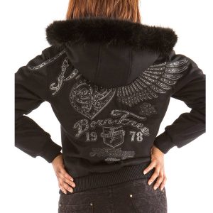 Ladies Pelle Pelle Born Free 1978 Black Fur Hood Wool Jacket