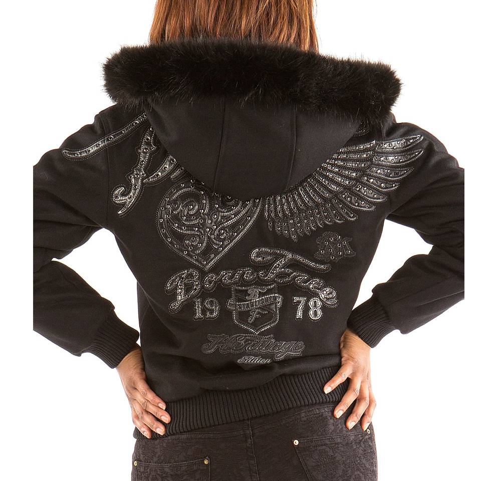 Ladies Pelle Pelle Born Free 1978 Black Fur Hood Wool Jacket