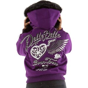Ladies Pelle Pelle Born Free 1978 Purple Fur Hood Wool Jacket