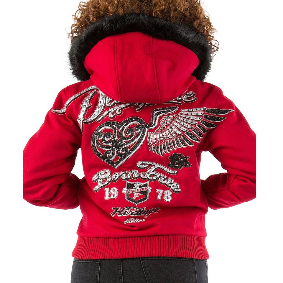 Ladies Pelle Pelle Born Free 1978 Red Fur Hood Wool Jacket