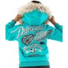 Ladies Pelle Pelle Born Free 1978 Turquoise Fur Hood Wool Jacket