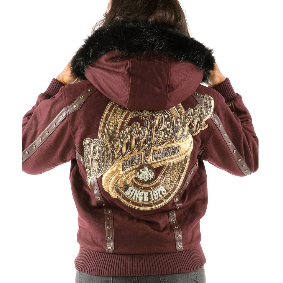 Ladies Pelle Pelle Born & Raised 1978 Fur Hood Brown Wool Jacket