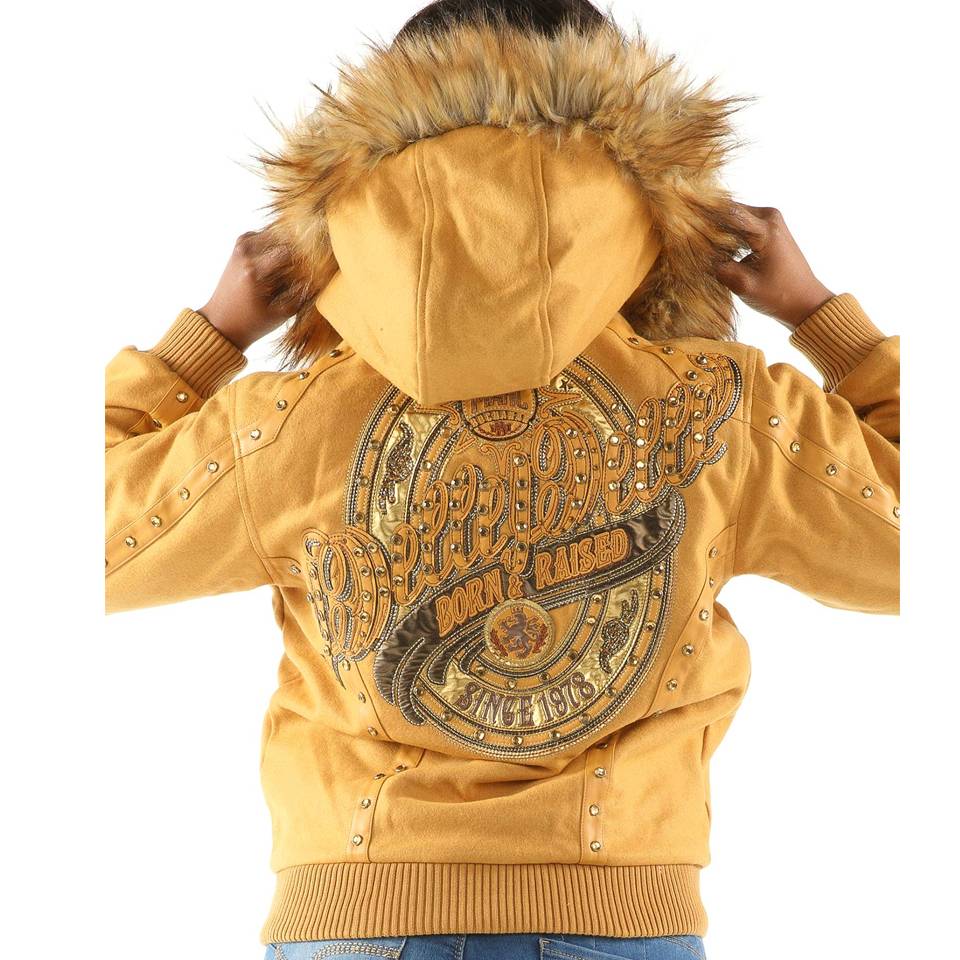 Ladies Pelle Pelle Born & Raised 1978 Fur Hood Yellow Wool Jacket
