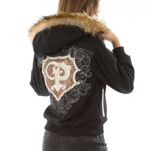 Ladies Pelle Pelle Double PP Black Fur Hood Wool Jacket