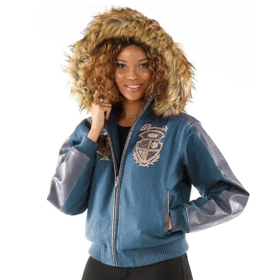 Ladies Pelle Pelle Dynasty MB 1978 Turquoise Fur Hood Jacket