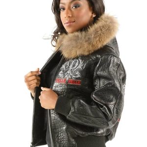 Ladies Pelle Pelle Forever Fearless Fur Hood Black Jacket
