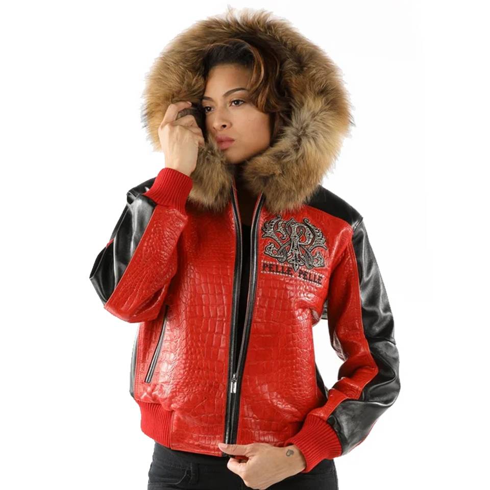 Ladies Pelle Pelle Forever Fearless Fur Hood Red Jacket