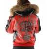 Ladies Pelle Pelle Forever Fearless Fur Hood Red Leather Jacket