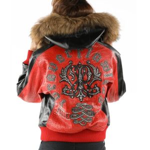 Ladies Pelle Pelle Forever Fearless Fur Hood Red Leather Jacket