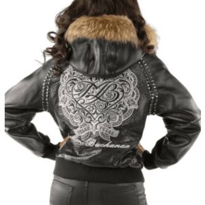 Ladies Pelle Pelle MB Ornate Heart Black Hood Leather Jacket