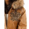 Ladies Pelle Pelle MB Ornate Heart Brown Fur Hood Genuine Leather Jacket