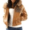 Ladies Pelle Pelle MB Ornate Heart Brown Fur Hood Jacket