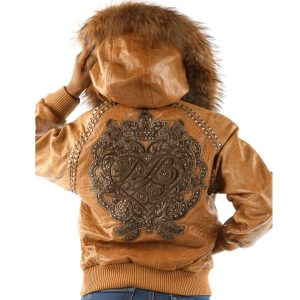 Ladies Pelle Pelle MB Ornate Heart Brown Fur Hood Leather Jacket