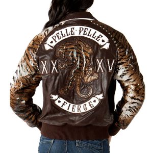 Ladies Pelle Pelle MB Tiger Print Panther Brown Leather Jacket