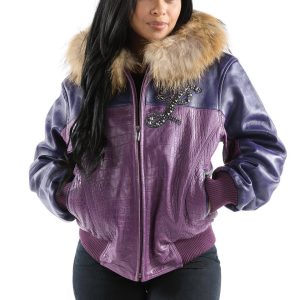 Ladies Pelle Pelle Violet Morocco Fur Hood Jacket