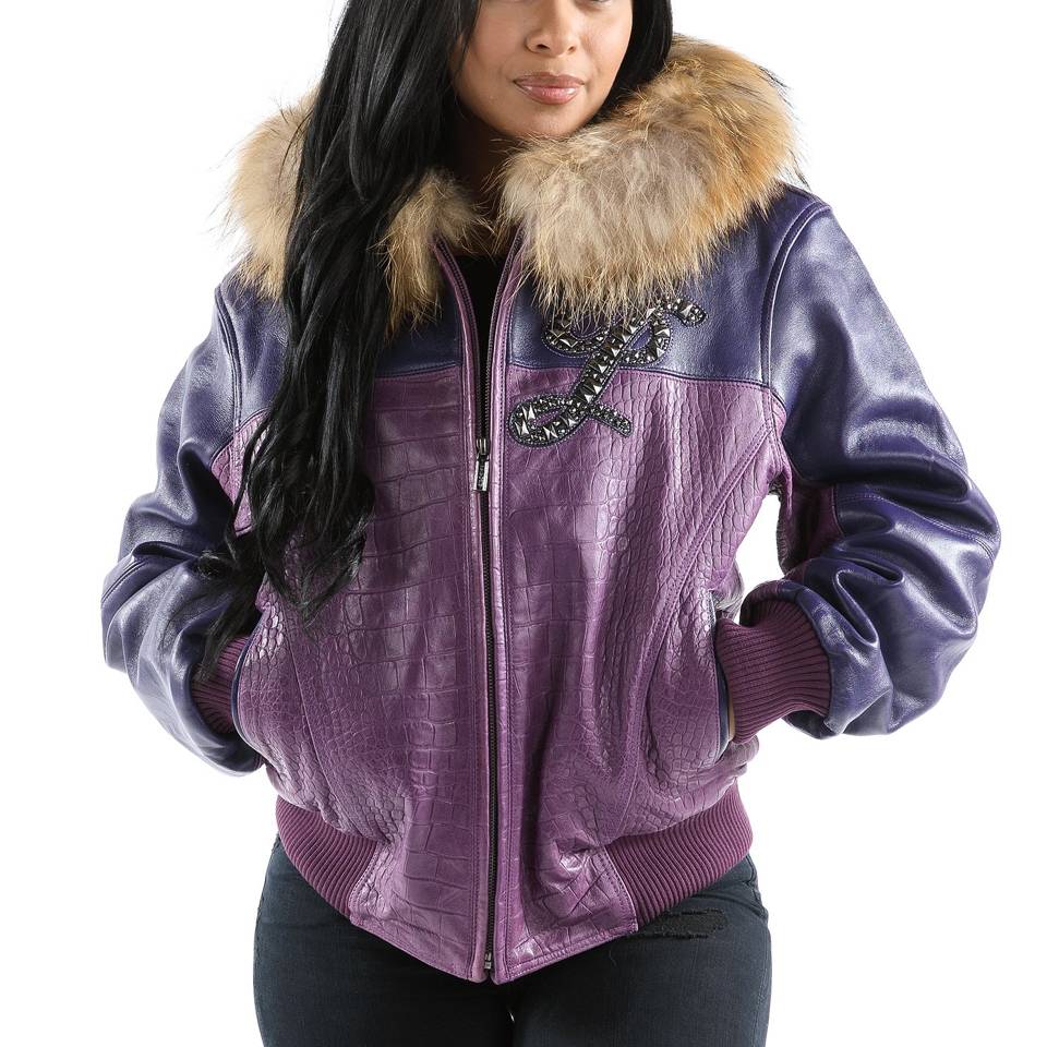 Ladies Pelle Pelle Violet Morocco Fur Hood Jacket