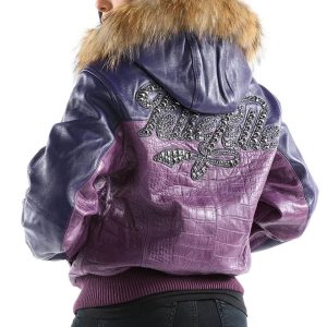 Ladies Pelle Pelle Violet Morocco Fur Hood Leather Jacket