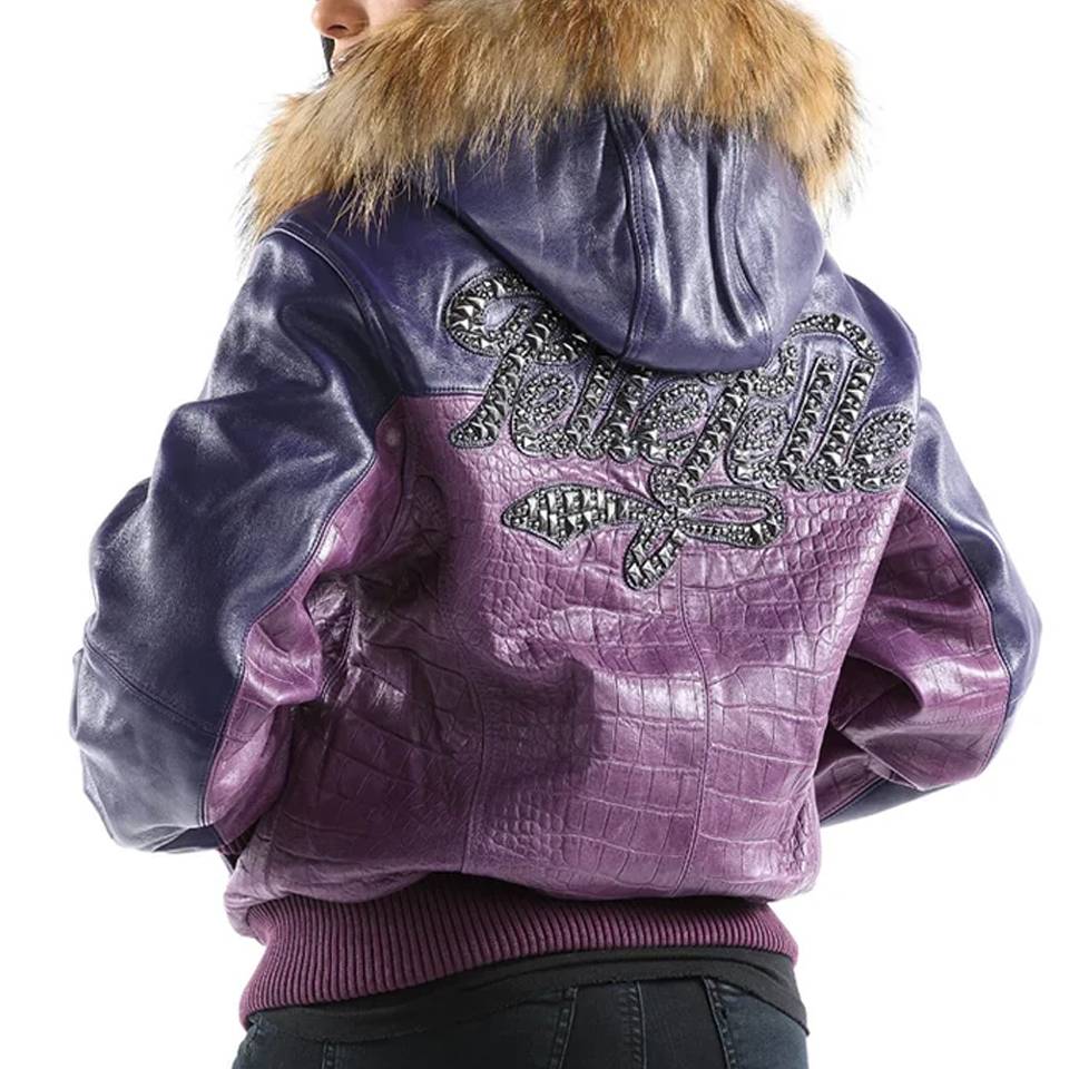Ladies Pelle Pelle Violet Morocco Fur Hood Leather Jacket