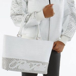 Ladies Pelle Pelle White Encrusted Studded Leather Handbag