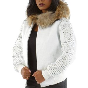 Ladies Pelle Pelle White Shoulder Crest Fur Hood Jacket
