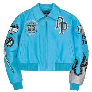 Ladies World Famous Pelle Pelle Blue Crop Leather Jacket
