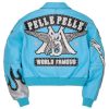 Ladies World Famous Pelle Pelle Studded Blue Crop Leather Jacket