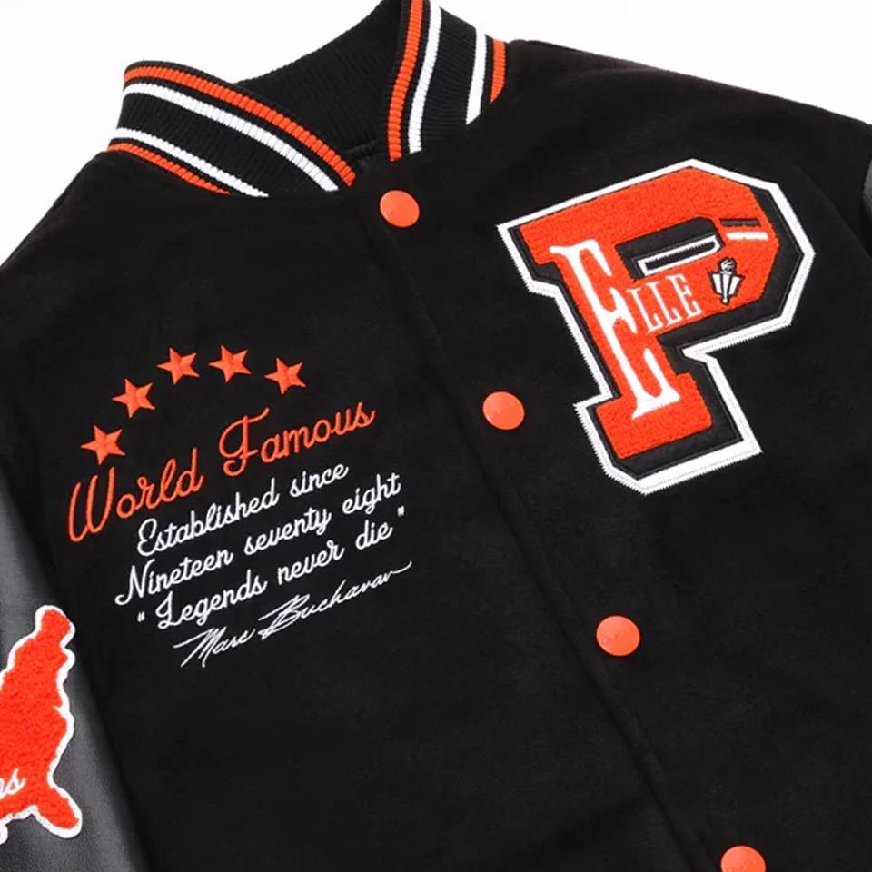 Men Black Pelle Pelle World Famous Varsity Wool Jacket
