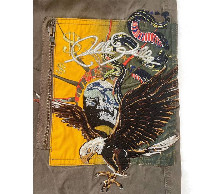 Men Olive Green Pelle Pelle Baggy Skater Skull Eagle Shorts