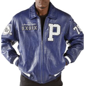 Men Pelle Pelle 1978 Letterman Blue Genuine Leather Jacket