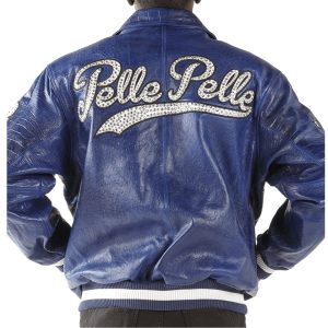 Men Pelle Pelle 1978 Letterman Blue Leather Jacket