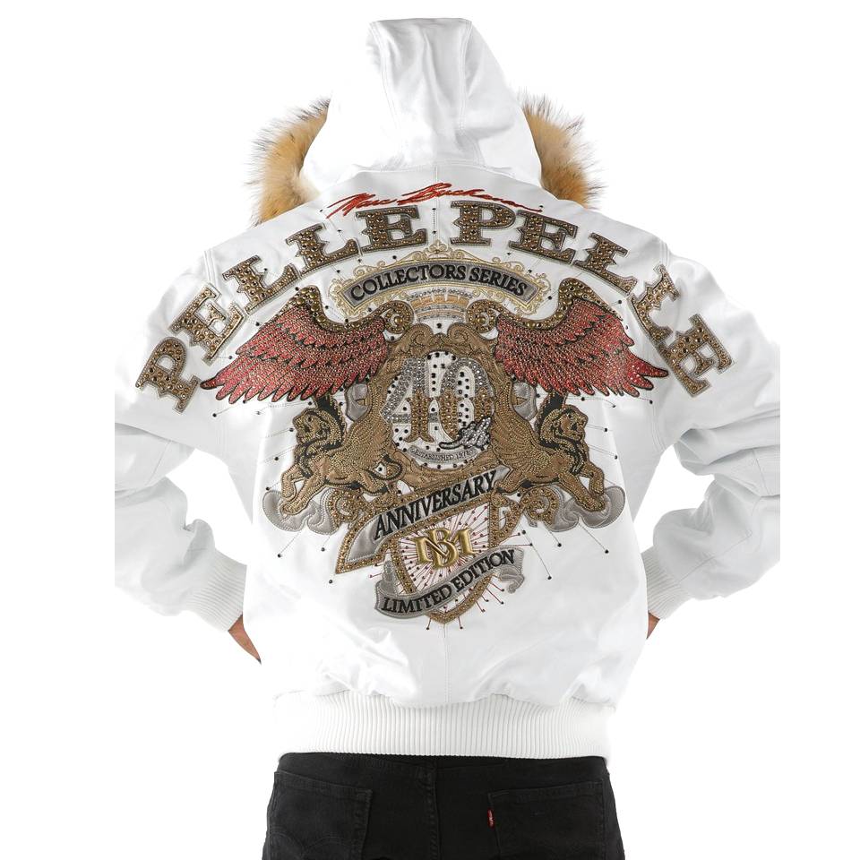 Men Pelle Pelle 40th Anniversary White Fur Hood Leather Jacket
