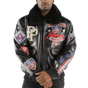 Men Pelle Pelle American Bruiser Black Fur Collar Jacket
