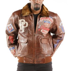 Men Pelle Pelle American Bruiser Brown Fur Collar Jacket