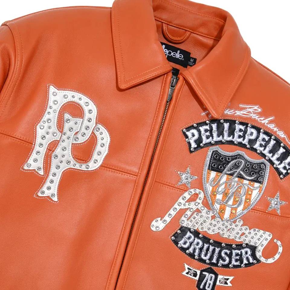 Men Pelle Pelle American Bruiser Orange Genuine Leather Jacket