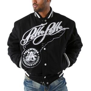 Men Pelle Pelle American Legend Varsity Black Jacket
