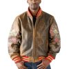 Men Pelle Pelle Asian Dragon Heart Brown Varsity Jacket