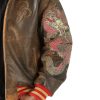 Men Pelle Pelle Asian Dragon Heart Brown Varsity Leather Jacket