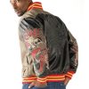 Men Pelle Pelle Asian Dragon Heart Brown Varsity Leather Jacket