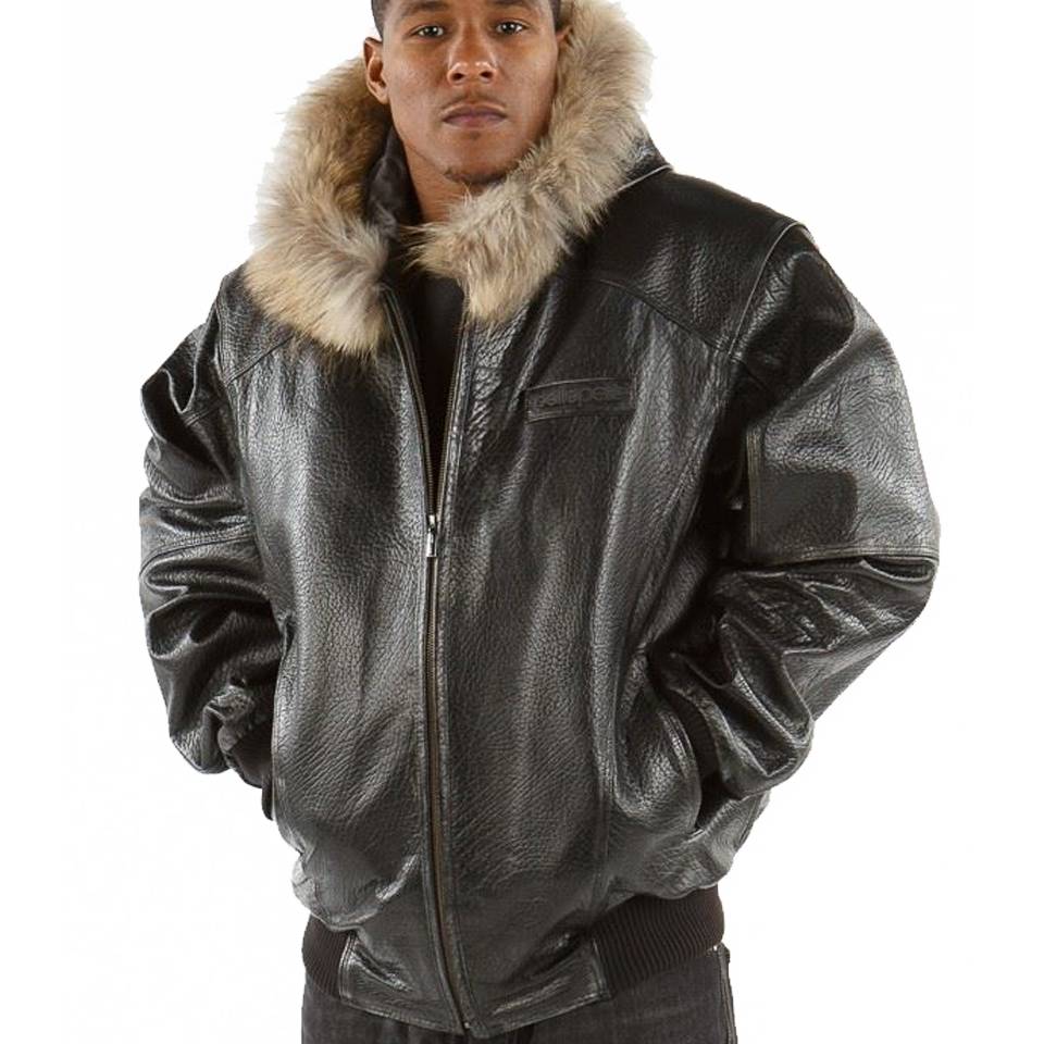 Men Pelle Pelle Basic Black Fur Hood Jacket