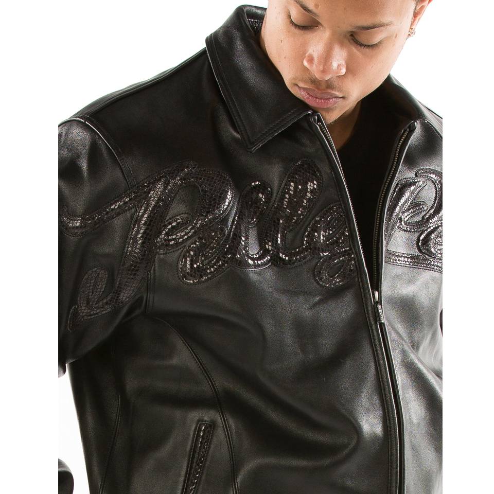 Men Pelle Pelle Basic Neoprene Logo Black Leather Jacket