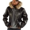 Men Pelle Pelle Basic Plush Black Fur Hood Jacket