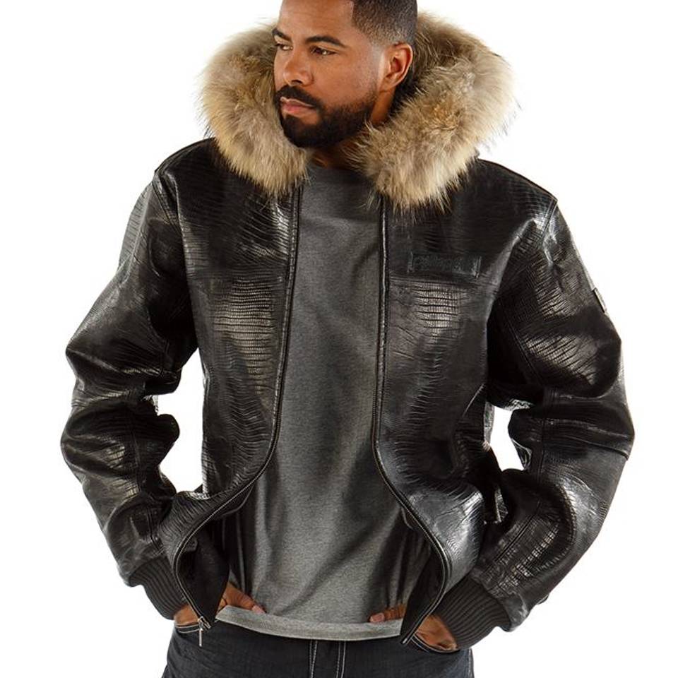 Men Pelle Pelle Basic Plush Black Fur Hood Jacket