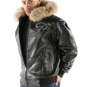 Men Pelle Pelle Black Fur Hood Jacket